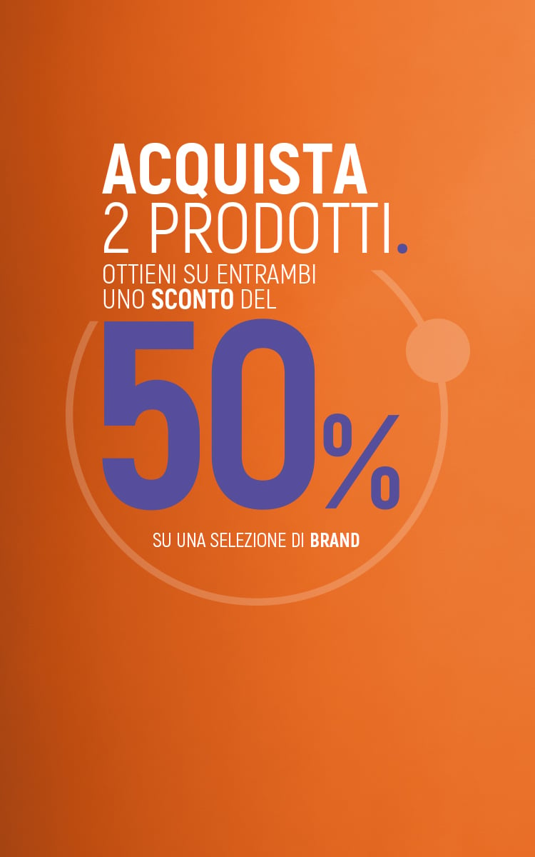 Acquista 2 prodotti e ottieni su entrambi sconto 50%. Promo valida su brand selezionati