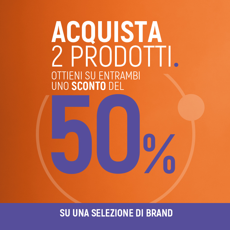 Acquista 2 prodotti e ottieni su entrambi sconto 50%. Promo valida su brand selezionati