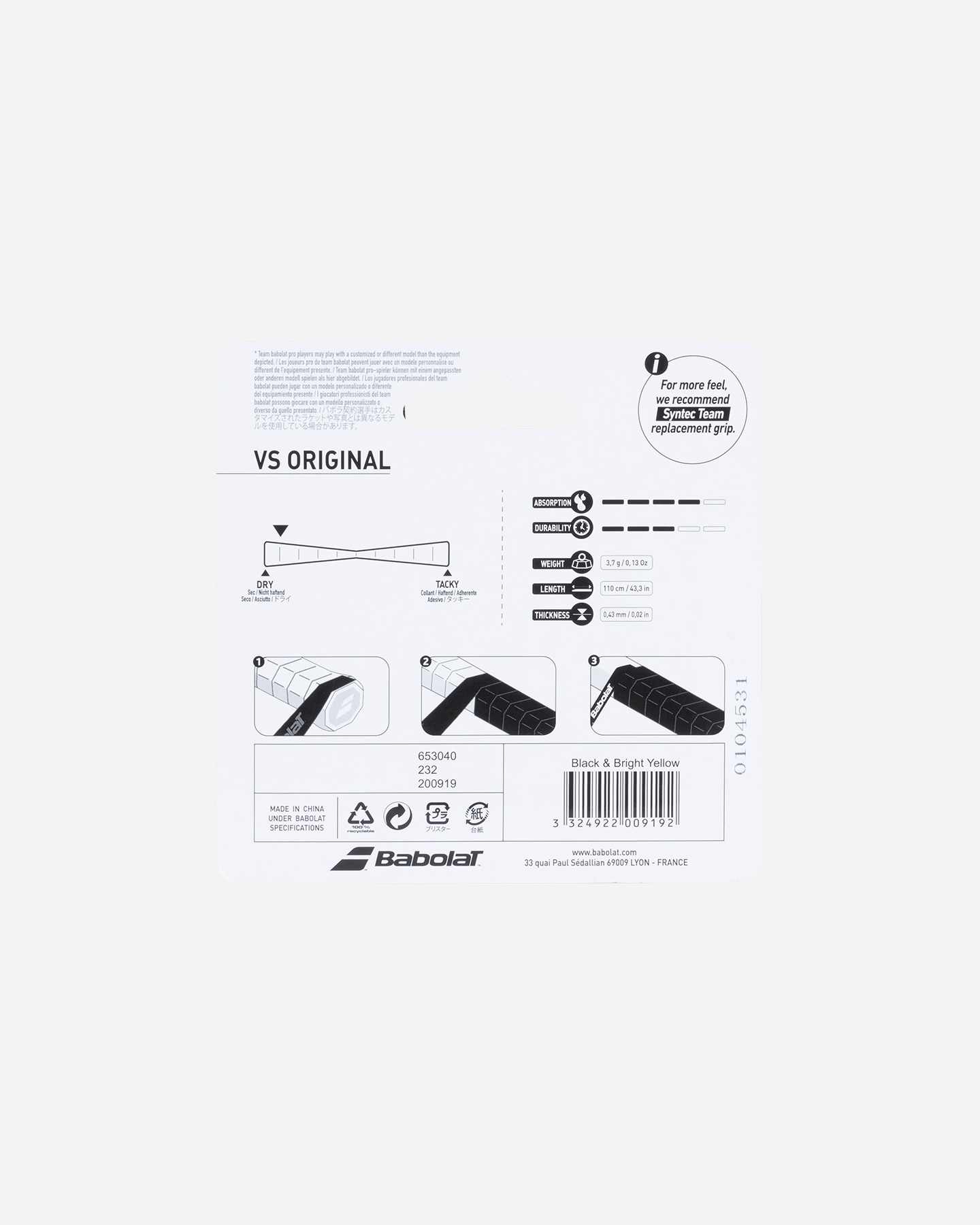 Grip tennis BABOLAT VS ORIGINAL - Nero - 1 | Cisalfa Sport