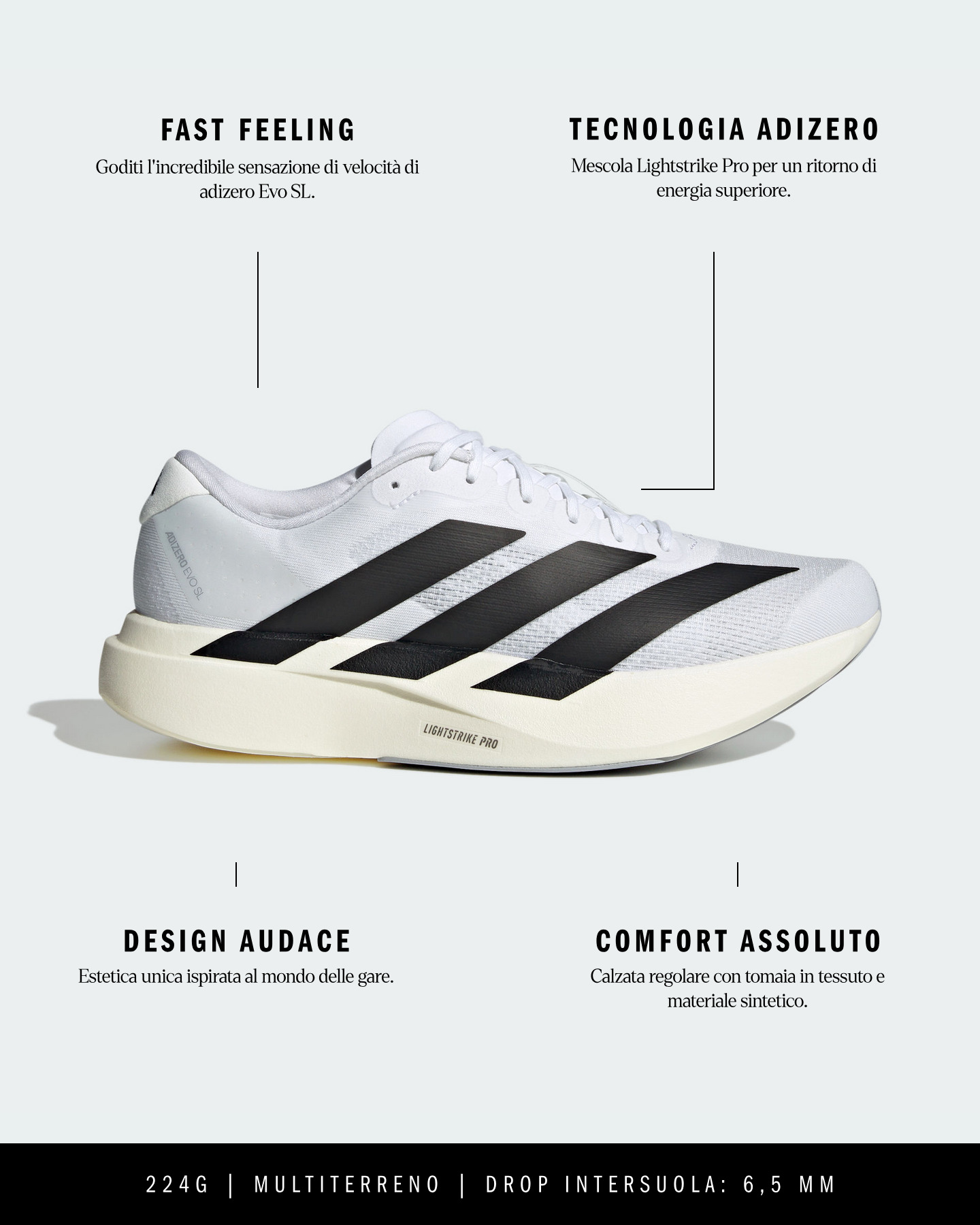 Scarpe running ADIDAS ADIZERO EVO SL W - Bianco - 1 | Cisalfa Sport