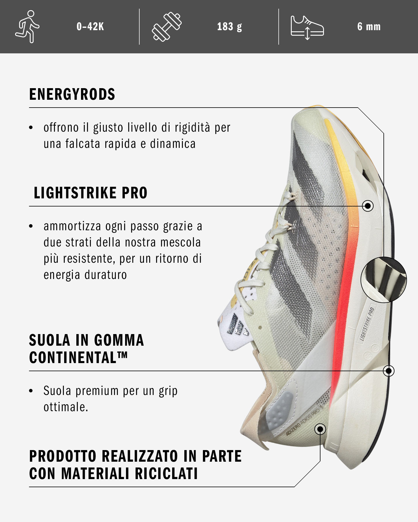 Scarpe running ADIDAS ADIZERO ADIOS PRO 3 W - 1 | Cisalfa Sport