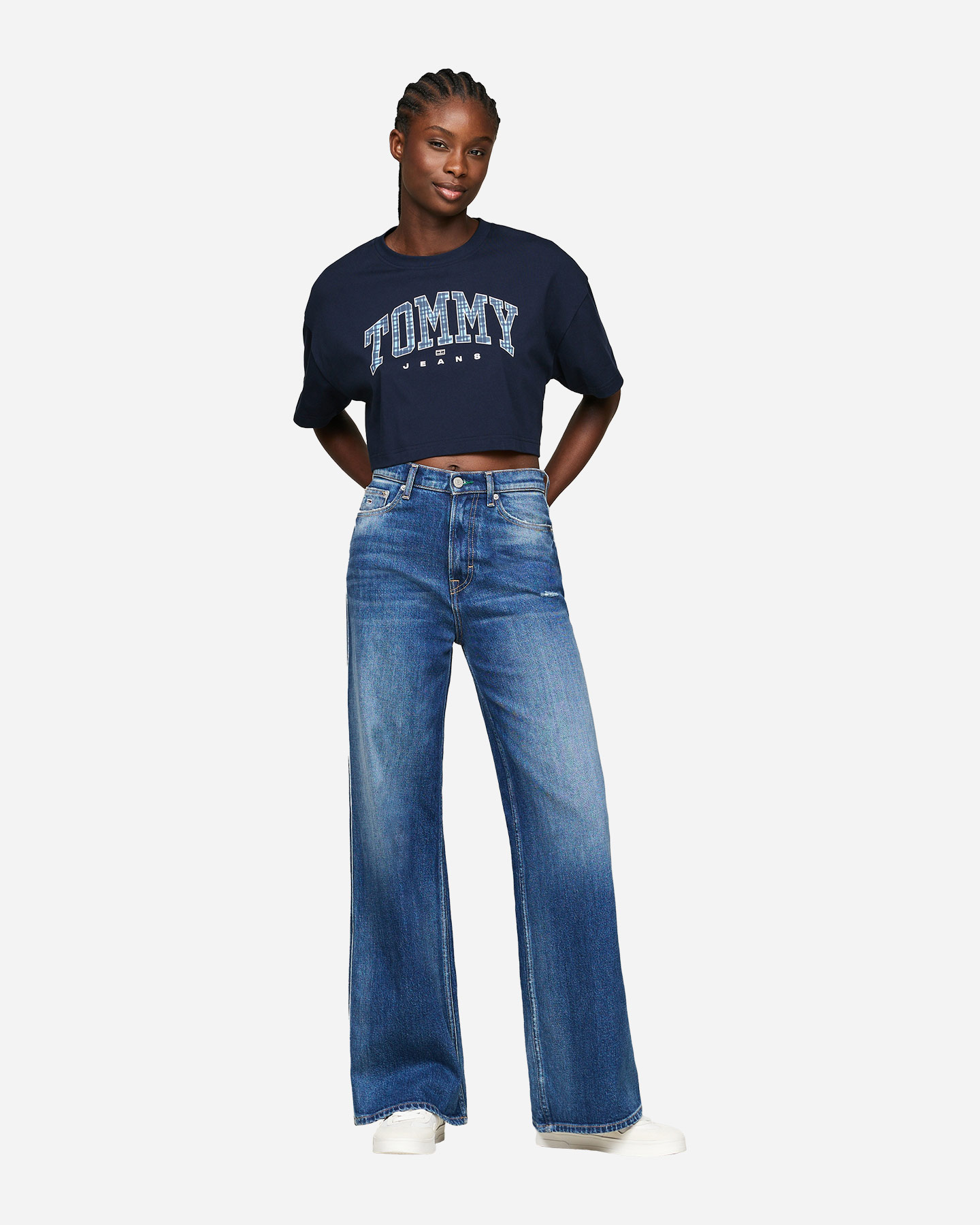 T-shirt TOMMY HILFIGER CROP VARSITY LOGO CHECK W - Blu Navy - 1 | Cisalfa Sport